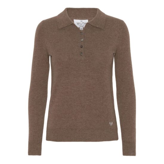 Wuth Copenhagen's classic polo pullover in 100% premium heavy cashmere knit from Inner Mongolia with polo collar, four buttons, and rib knitted at hem.