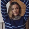 Cashmere striped sweater for women in 100% premium heavy cashmere knit