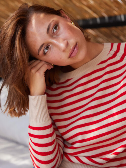 Red striped cashmere sweater from Wuth Copenhagen's newest Spring-Summer collection 2023.