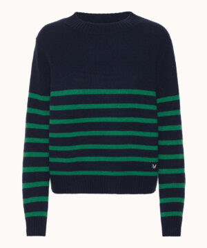 Marine striped cashmere blouse in a nice green and navy color from Wuth Copenhagen.