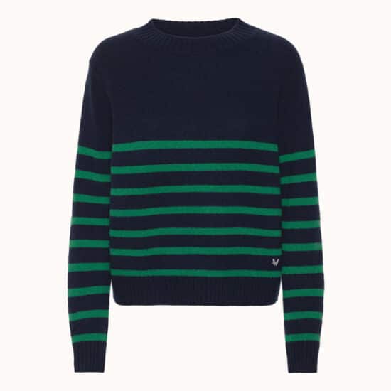 Marine striped cashmere blouse in a nice green and navy color from Wuth Copenhagen.